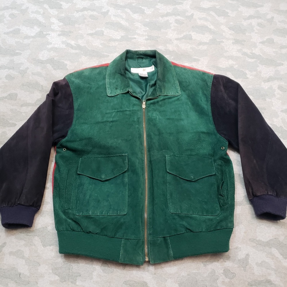 Vintage Prestwick & Moore Jacket Womens Medium Green Suede Full Zip Color Block